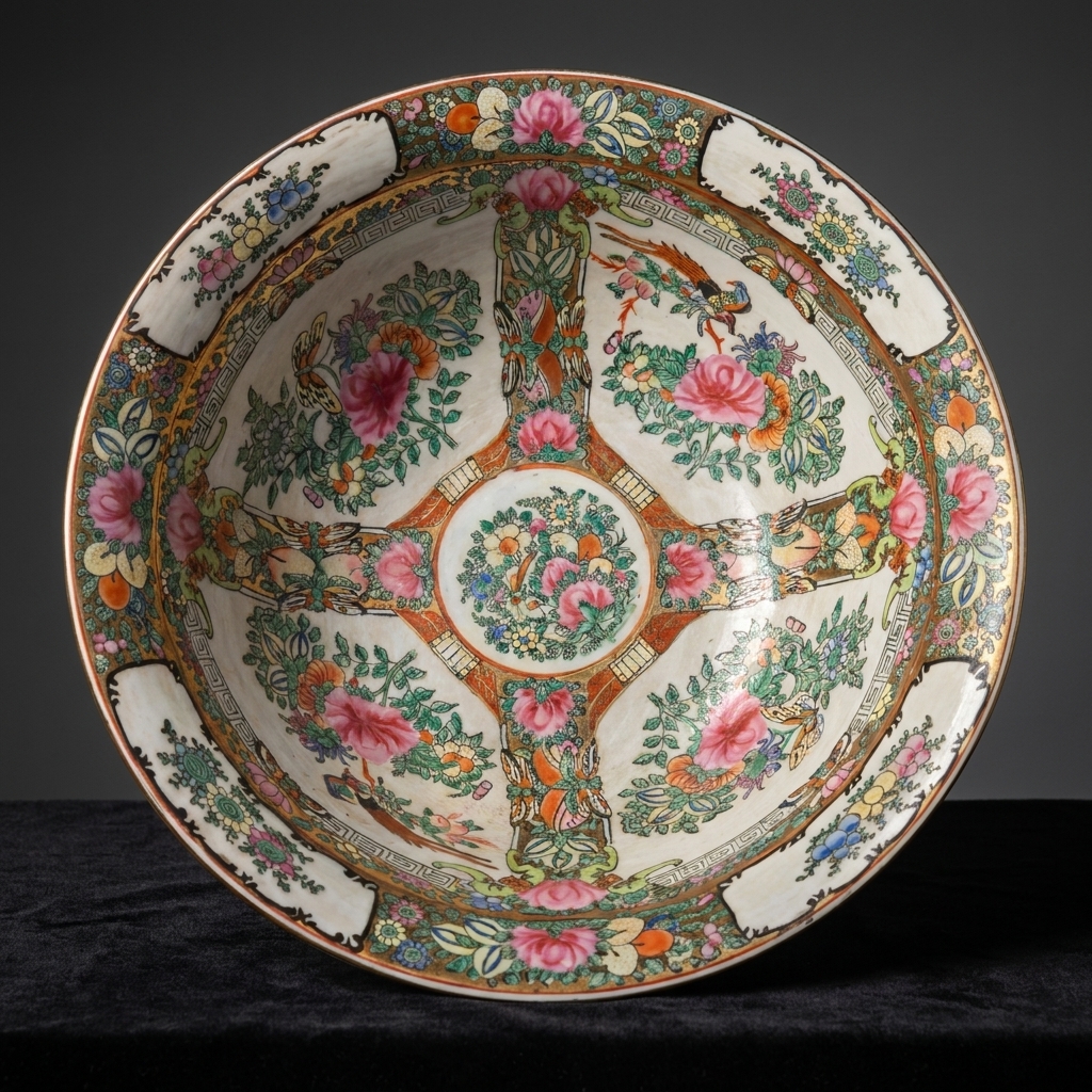 Rose medallion punch bowl